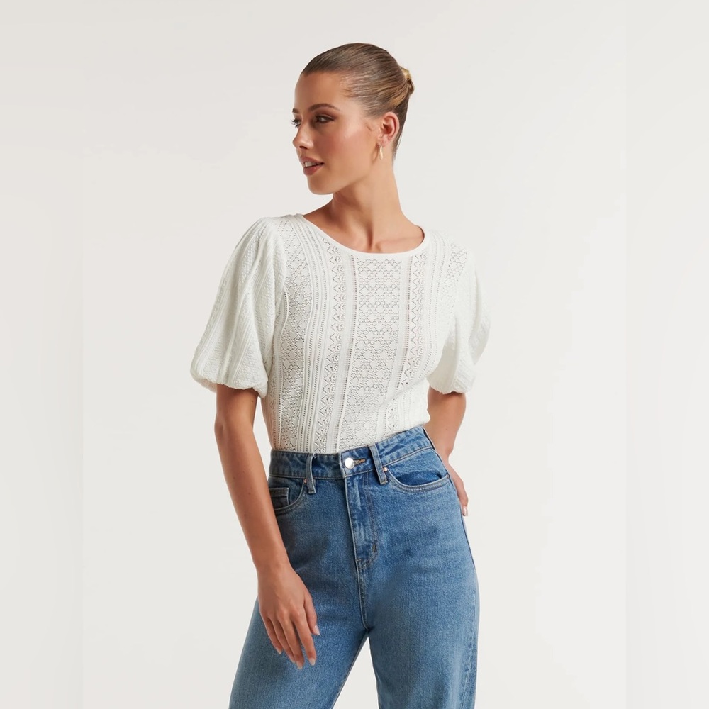EVER NEW Kya Crew Neck Pointelle Knit Tee XS white Euc